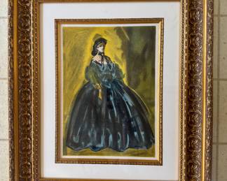 #92 ----	
ARTIST: Constantin Guys
TITLE:	Portrait de Femme
MEDIUM:	Framed lithograph printed in colors on wove papetr after the original.
EDITION:	Executed in the studio of Mourlot, Paris, 1939. Scarce
CANVAS SIZE: 210mm x 310mm
COA: Yes