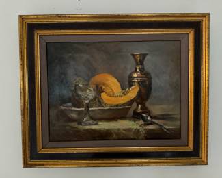 #147 ----	
ARTIST: Narcisse Poirier
TITLE:	Still Life
MEDIUM:	Framed original oil on canvas. Signed by the artist on the lower right.
EDITION:	A unique work executed by the artist.
FRAMED SIZE: 21"W x 17"H
COA: No