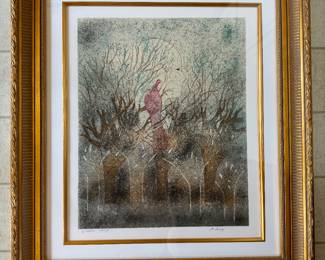 #119 ----	
ARTIST: Andre Goezu
TITLE:	Aube
MEDIUM:	Framed original lithograph in colors on thick wove paper. Signed and numbered by the artist in the lower margin.
EDITION:	Example 42/275
CANVAS SIZE: 390mm x 485mm
COA: Yes