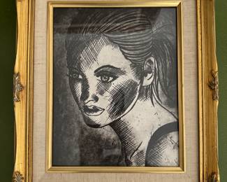 #157 ----	
ARTIST: Pamela MF?
TITLE:	Girl Portrait
MEDIUM:	Framed lithograph. Signed by the artist on the lower right.
EDITION:	2005
FRAMED SIZE: 12"W x 14"H
COA: No