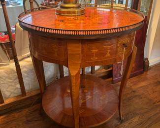 1 Drawer Louis XV Style Inlaid Accent Table (24"D x 29-1/2"H)