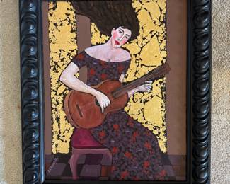 #67 ----	
ARTIST: Alexander Khomsky
TITLE:	Sweet Guitar
MEDIUM:	Framed original oil painting on canvas. Signed by the artist lower left.
EDITION:	A unique work. Executed by Khomsky in his studio
CANVAS SIZE: 400mm x 505mm 
COA: Yes