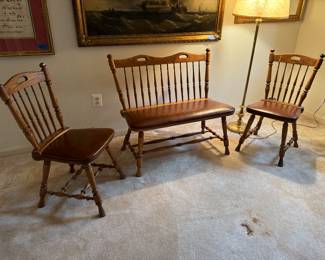 Vintage Dinaire Bench & Chairs with leather padded seats
