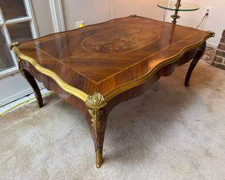 Louis XV Style Inlaid Coffee Table (47"W x 31"D x 19"H)