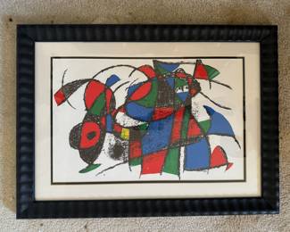 #66 ----	
ARTIST: Joan Miro
TITLE:	Original Lithograph III Ref; Cramer 198
MEDIUM:	Framed Original color lithograph on wove paper
EDITION:	First state, first printing. Executed in the studio of Fernand Mourlot 1975.
CANVAS SIZE: 320mm x 494mm
COA: Yes