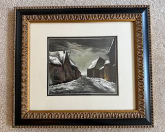 #130 ----	
ARTIST: Maurice De Vlaminck
TITLE:	Allainville Sous La Neige
MEDIUM:	Framed lithograph in colors on wove paper. Signed on the stone by the artist
EDITION:	First Edition. Printed by Mourlot in Paris, 1958.
CANVAS SIZE: 242mm x 311mm
COA: Yes