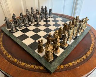 Chess Set - Granite Playing Board with Heavy Cast Metal Game Pieces