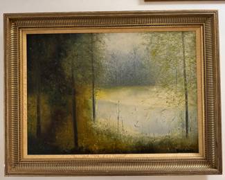 #152 ----	
ARTIST: Voleta Davis?
TITLE:	Pond Landscape
MEDIUM:	Framed original oil on canvas. Signed by the artist on the lower right
EDITION:	N/A
FRAMED SIZE: 33"W x 25"H
COA: No