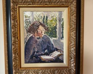 #78 ----	
ARTIST: Jean Jacques Rene
TITLE:	Lecture Pres de la Fenetre
MEDIUM:	Framed original oil painting on canvas. Signed by the artist lower right.
EDITION:	A unique work. Executed by Renec.1990.
CANVAS SIZE: 270mm x 350mm
COA: Yes