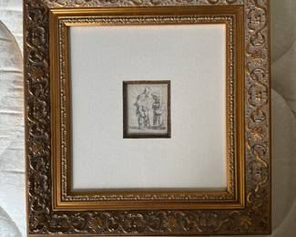 #26 ----	
ARTIST: Rembrandt 
TITLE:	Beggar & Wench
MEDIUM:	Framed Original etching. Signed and dated in the lower left corner of the composition from the stone.
EDITION:	n/a
CANVAS SIZE: n/a
COA:	Yes