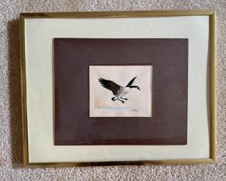 #154 ----	
ARTIST: Sten Eklund?
TITLE:	Goose Flying
MEDIUM:	Framed original watercolor on paper. Signed by the artist on the lower right.
EDITION:	N/A
FRAMED SIZE: 14-1/2"W X 11-1/2"H
COA: No