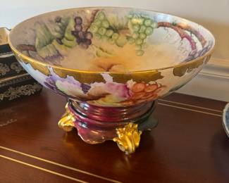 Limoges Hand Painted Punch Bowl with Base