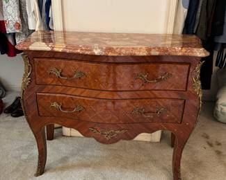 2 Drawer Louis XV Marble Topped Console Table (37-1/2"W x 16"D x 30"H)
