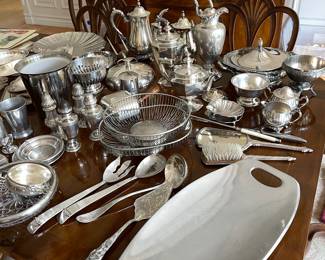 Large collection of silverplate and nambe