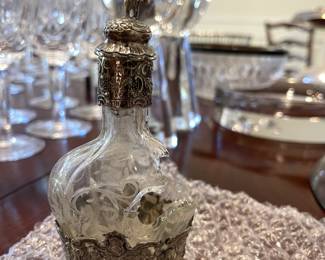 Gorgeous small bottle with elaborate silver (sterling) repose - sadly broken 