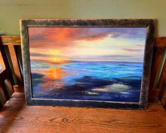 Framed Ocean Sunset Pastel Painting by Jane Mayer