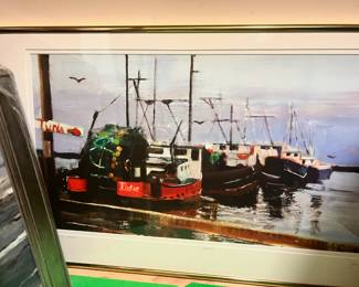 Framed & Matted Oil Painting "From the Pier" by Jane Mayer