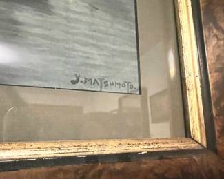 Framed & Matted Japanese Sailboat Print by Y. Matsumoto