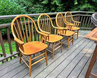 Set of 4 Bentwood Spindle Back Oak Armchairs