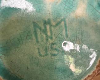 Turquoise N McCoy Ceramic Fish Scale Design Planter with Attached Saucer