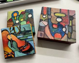 Assortment of Acrylic Abstract & Impressionist Mini Paintings on Canvas