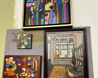 Abstract Acrylic Painting on Canvas "Harmony5" by Jane Mayer, Interior Oil Painting of Bay Window by Jane Mayer