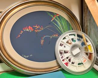 Oval Framed Pastel Painting of Crocosmia by Jane Mayer