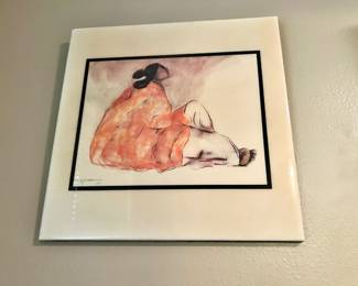 R.C.Gorman Ceramic Tile "Seated Woman"
