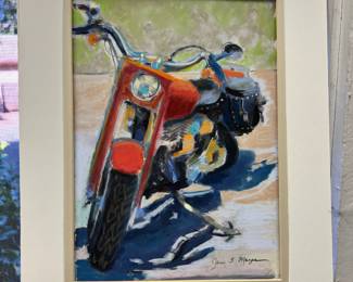 Matted Pastel Painting of Red Motorcycle by Jane Mayer