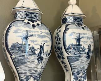 Two Blue/White Porcelain Urns Marked Delft Dec 501