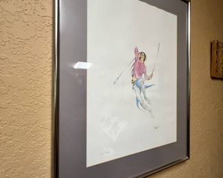 Framed & Matted Native American Limited Edition Print " Stickballer " by Jerome Tiger 