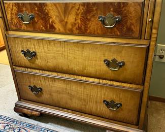 Berkey & Gay Furniture Burl & Tiger Oak Drop Front Secretary Desk 