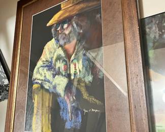 Framed & Matted Impressionist Pastel Portrait of Cowboy by Jane Mayer