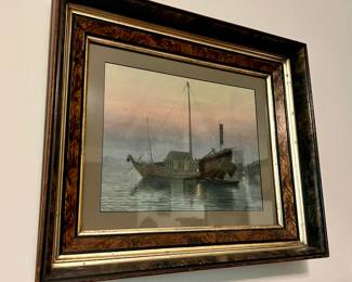 Framed & Matted Japanese Sailboat Print by Y. Matsumoto