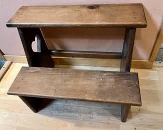 Wooden Two Step Stepping Stool with Cut Out Hearts