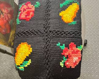 Black & Floral Cross Stick Throw