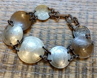 vintage foreign coin bracelet with silver coins 