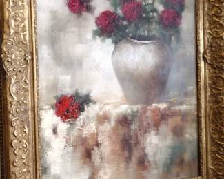 Large ornate oil on canvas signed 