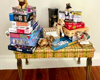 GAMES! And....a super fun MCM hand painted piano bench - great storage