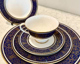 Royal Doulton Imperial Blue with gold filigree China Set