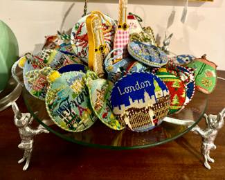 AHHHH...wait until you see these. Homeowner made these amazing needlepoint ornaments - all professionally finished and ready for your tree!   