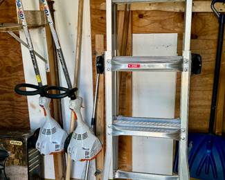 Tools, ladders, rakes, shovels, ....Weed wackers, blowers, ladders, lawn tools, shovels, coolers...