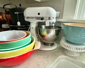 Vintage Pyrex, Kitchen Aid Mixer, cake stands