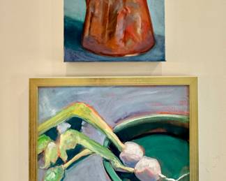 Susan Rash "Turnips". unsigned oil on canvas of copper pitcher