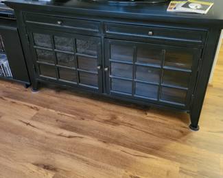 Hooker, black glass door media cabinet