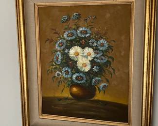 Framed Oil Painting "Blue Daisy"