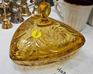 HAZEL ATLAS AMBER GLASS CANDY DISH