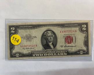 Red Seal $2 bill certificate