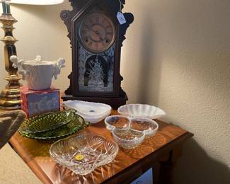 vintage clocks and glassware...fenton and hobnail