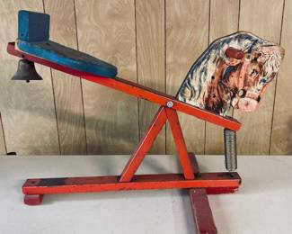 Vintage 1950's Gong Bell Ride On Bronco Rider Rocking Horse.